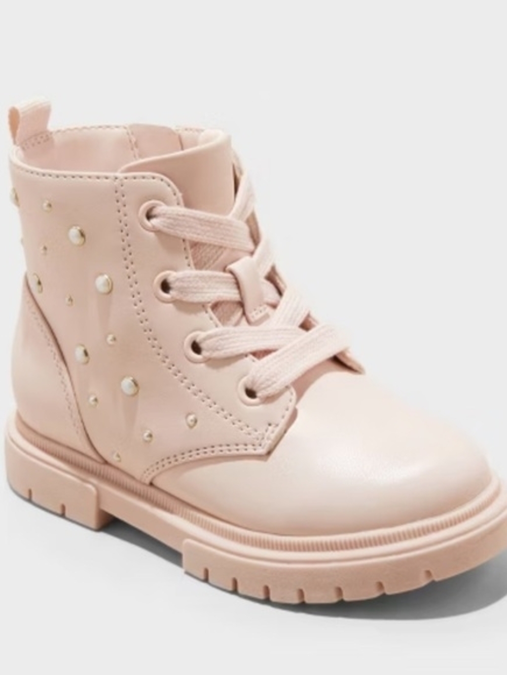Girls' Pink Studded Lace-Up Ankle Boots